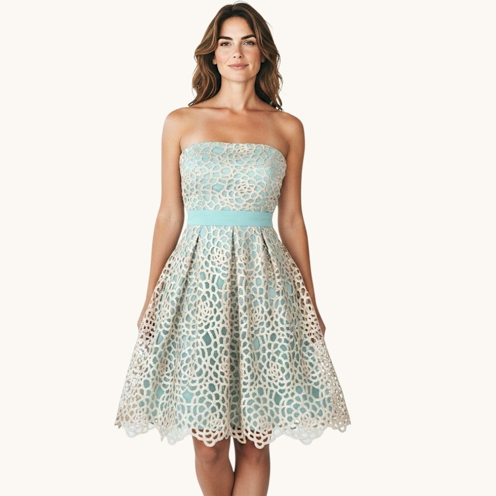 Modcloth Minuet Women's S Lace Dress Strapless‎ Honeycomb Lace Wedding Guest